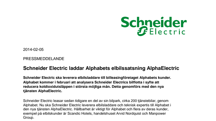 Schneider Electric laddar Alphabets elbilssatsning AlphaElectric