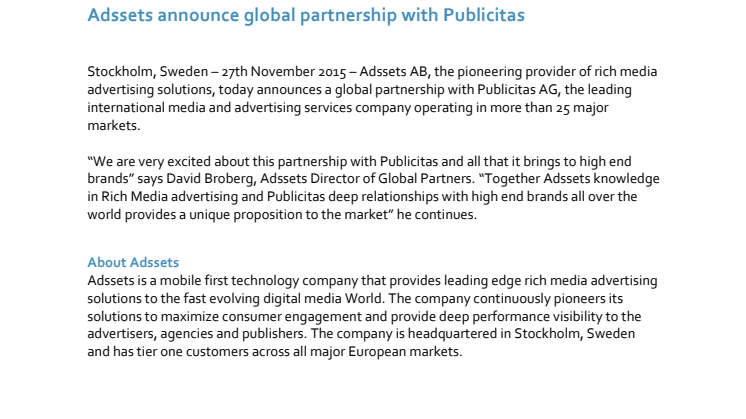 ​Adssets announce global partnership with Publicitas