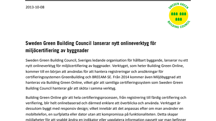 Sweden Green Building Council lanserar nytt onlineverktyg för miljöcertifiering av byggnader