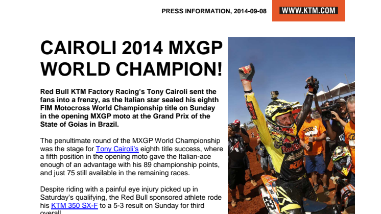 CAIROLI MXGP 2014 WORLD CHAMPION!