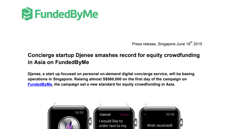 Concierge startup Djenee smashes record for equity crowdfunding in Asia on FundedByMe 