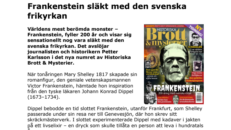 Pressmeddelande HBM Frankenstein 2017-1016