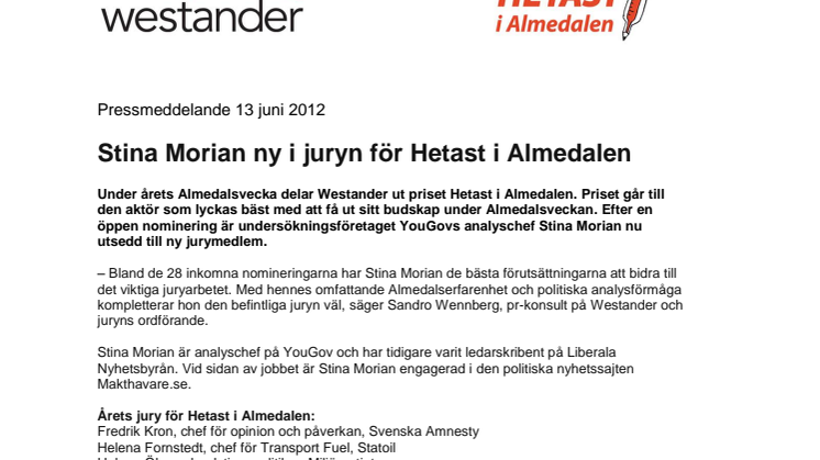 Stina Morian ny i juryn för Hetast i Almedalen