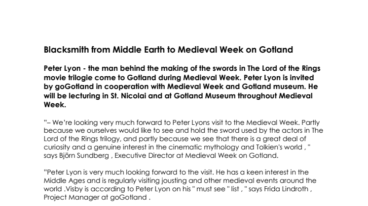 Blacksmith from Middle Earth to Medieval Week on Gotland