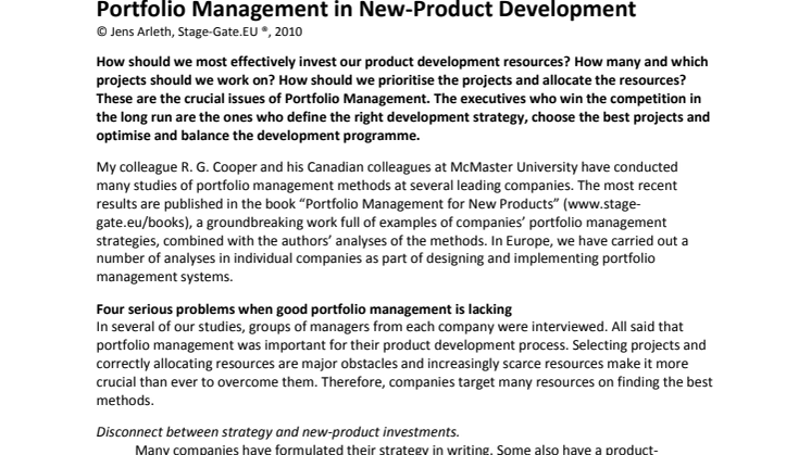 Portfolio Management in New-Product Development