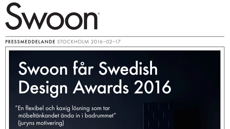 Swoon får Swedish Design Awards 2016
