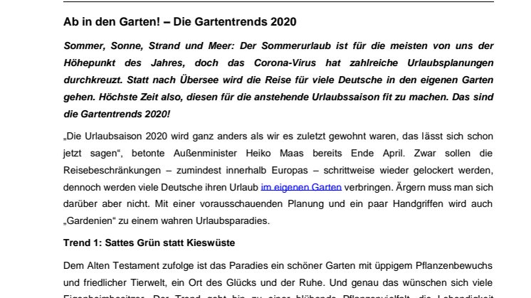 Ab in den Garten! – Die Gartentrends 2020