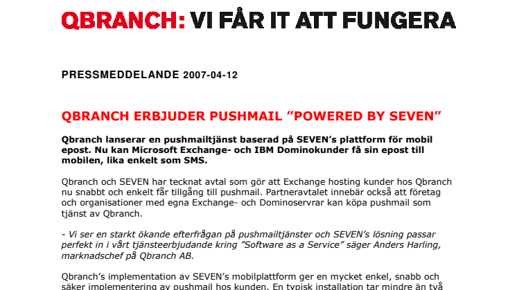 QBRANCH ERBJUDER PUSHMAIL ”POWERED BY SEVEN” 