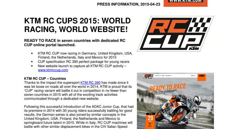 KTM RC CUPS 2015: WORLD RACING, WORLD WEBSITE!