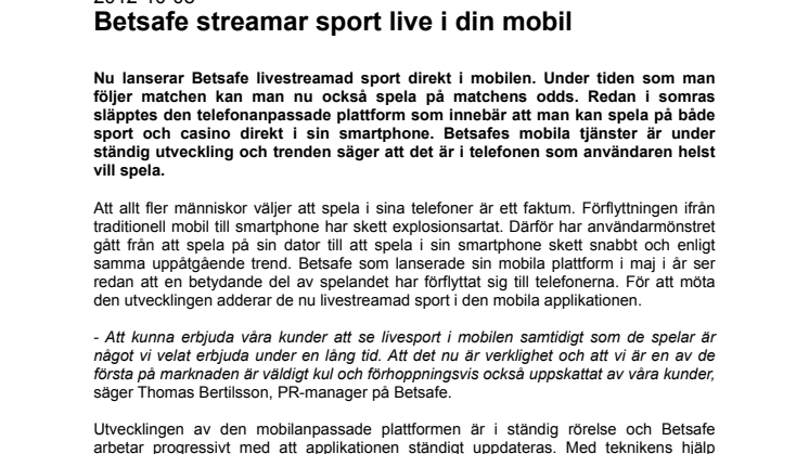 Betsafe streamar sport live i din mobil