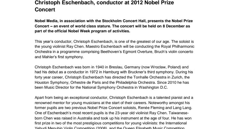 Christoph Eschenbach, conductor at 2012 Nobel Prize Concert 