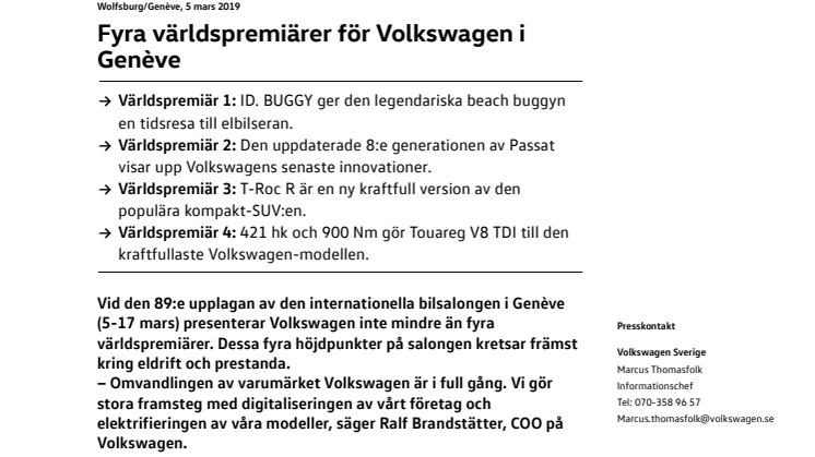 Fyra världspremiärer för Volkswagen i Genève