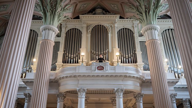 Nikolaikantor Markus Kaufmann auf der Orgel-Empore der Nikolaikirche