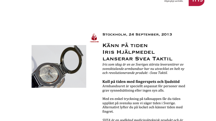 Känn på tiden - Iris Hjälpmedel lanserar Svea Taktil