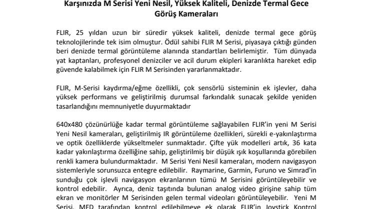 FLIR: Karşınızda M Serisi Yeni Nesil, Yüksek Kaliteli, Denizde Termal Gece Görüş Kameraları