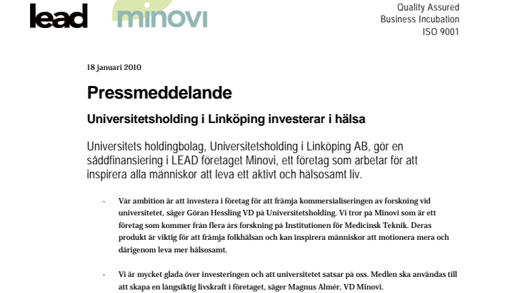 Universitetsholding i Linköping investerar i hälsa 