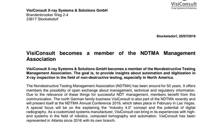 VisiConsult becomes a member of the NDTMA Management Association