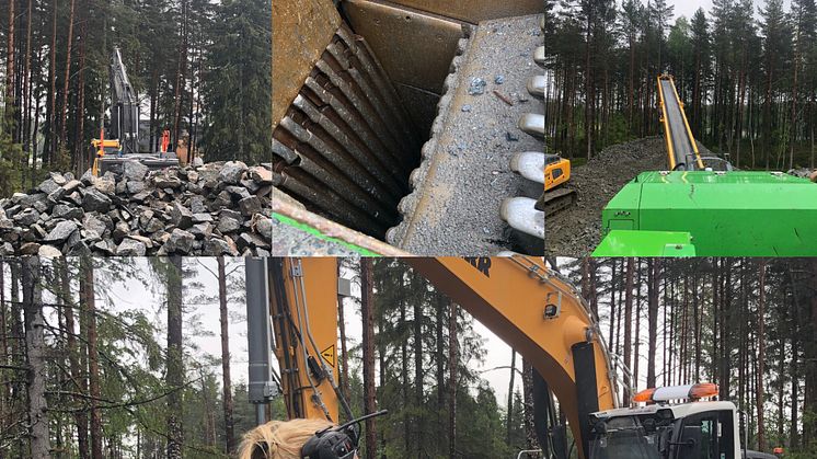 Malin på Kits Contractor i full färd med att krossa sten och berg till användbart material i stadsdelen