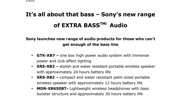 Basso on kaiken ydin – Sony esittelee EXTRA BASS™i -äänentoistomalliston