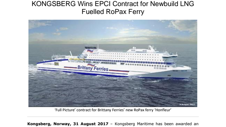 Kongsberg Maritime: KONGSBERG Wins EPCI Contract for Newbuild LNG Fuelled RoPax Ferry