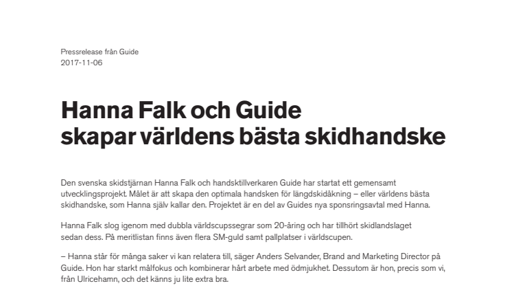 Hanna Falk och Guide  skapar världens bästa skidhandske