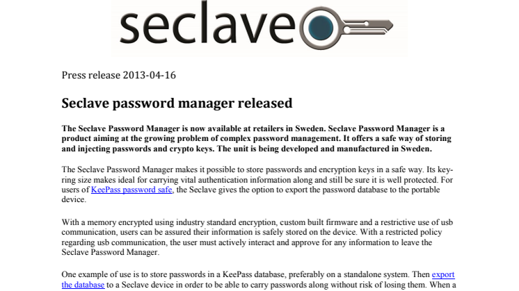 Seclave password manager released