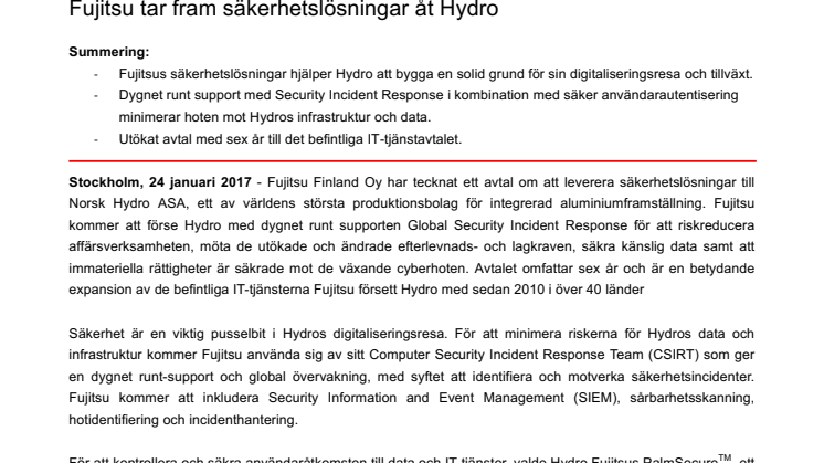 Fujitsu tar fram säkerhetslösningar åt Hydro