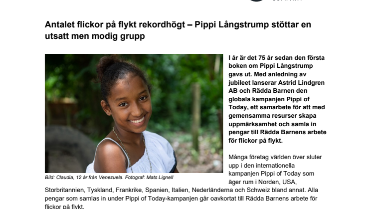 Antalet flickor på flykt rekordhögt – Pippi Långstrump stöttar en bortglömd men modig grupp