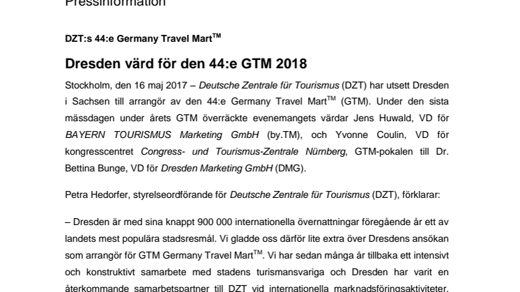 ​Dresden värd för den 44:e GTM 2018