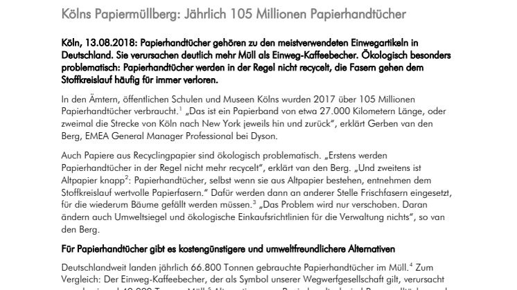 Kölns Papiermüllberg: Jährlich 105 Millionen Papierhandtücher