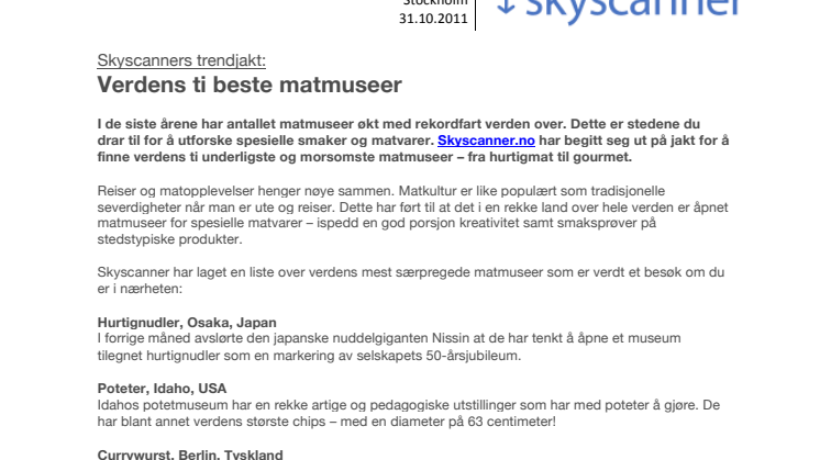 Skyscanners trendjakt: Verdens ti beste matmuseer 