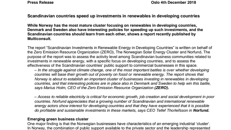 Scandinavian countries speed up investments in renewables in developing countries 