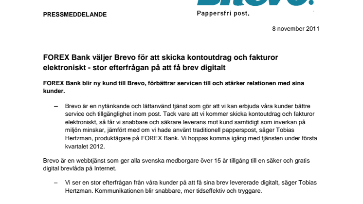 FOREX Bank väljer Brevo för att skicka kontoutdrag och fakturor elektroniskt - stor efterfrågan på att få brev digitalt