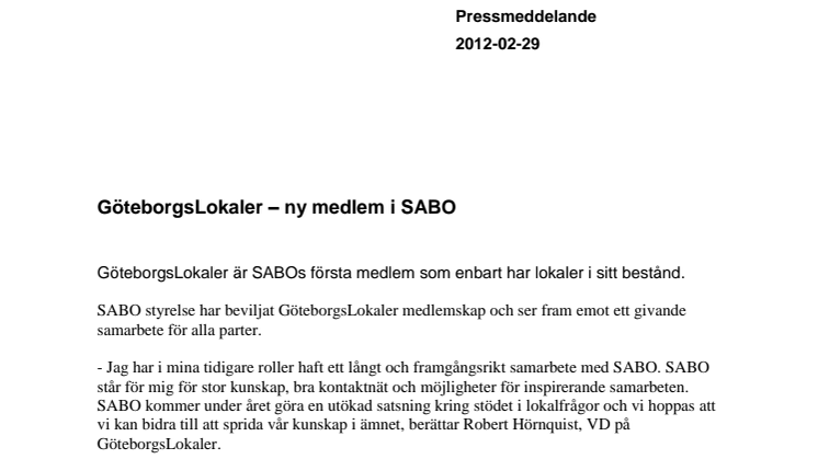 GöteborgsLokaler – ny medlem i SABO