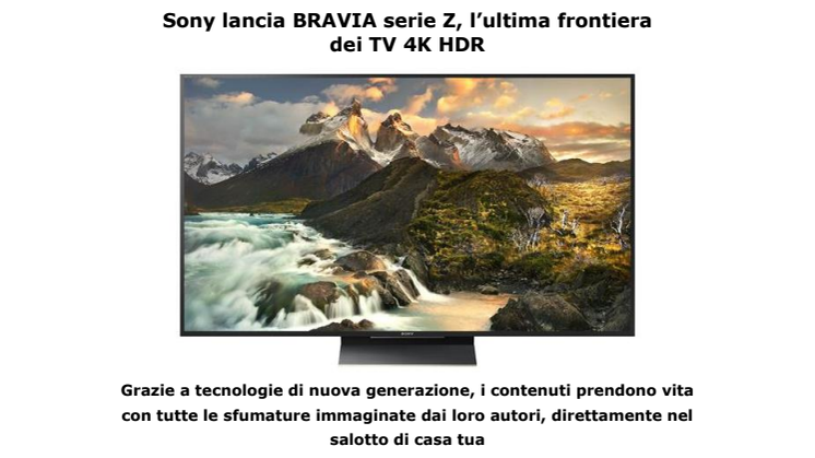 Sony lancia BRAVIA serie Z, l’ultima frontiera  dei TV 4K HDR 