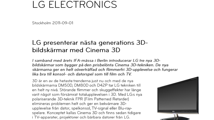 LG presenterar nästa generations 3D-bildskärmar med Cinema 3D