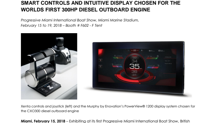 Cox Powertrain - Miami International Boat Show: Smart Controls and Intuitive Display Chosen for World's First 300hp Diesel Outboard Engine  