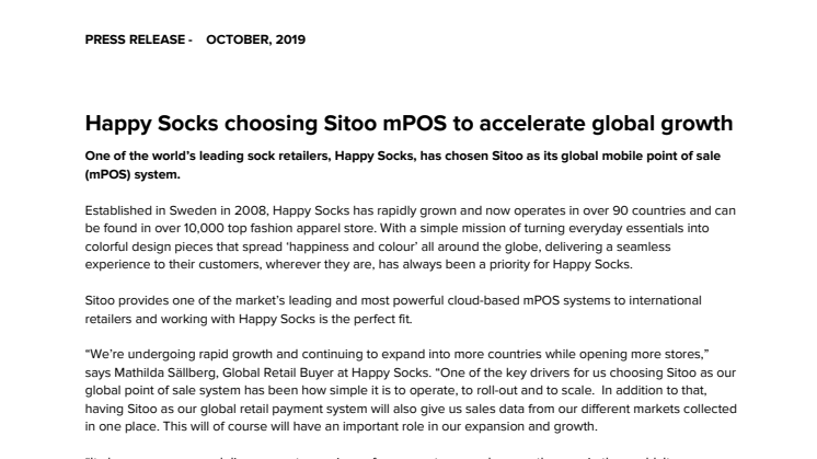 Happy Socks choosing Sitoo mPOS to accelerate global growth