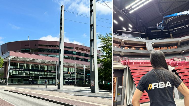 I denna första etapp turas Klara och Colin från RSA-gruppen om att byta de två innersta raderna med armaturer, ovanför läktarna på Malmö Arena. Resterande entreprenad är under upphandling. 