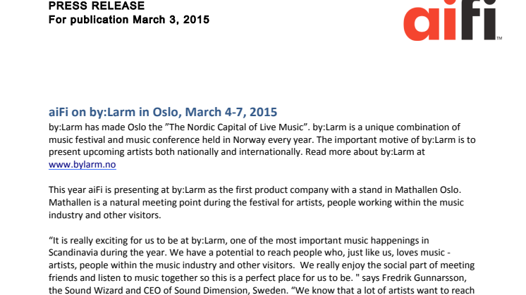 aiFi ställer ut på by:Larm i Oslo den 4-7 mars 2015