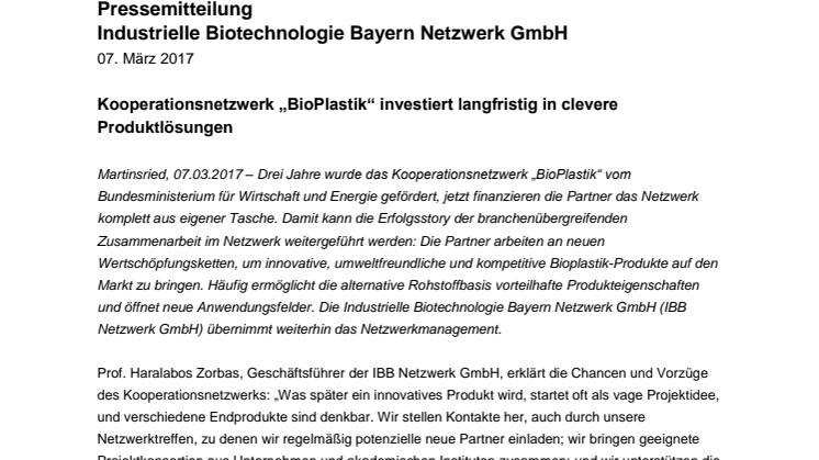 Kooperationsnetzwerk „BioPlastik“ investiert langfristig in clevere Produktlösungen