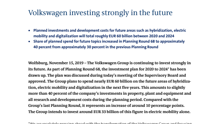 Volkswagen investing strongly in the future 