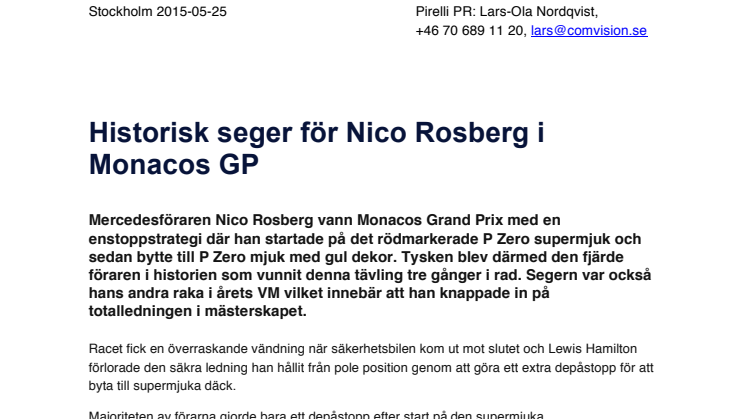 Historisk seger för Nico Rosberg i Monacos GP
