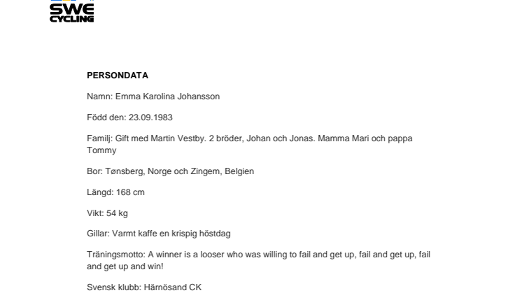 Persondata Emma Johansson, Härnösands CK