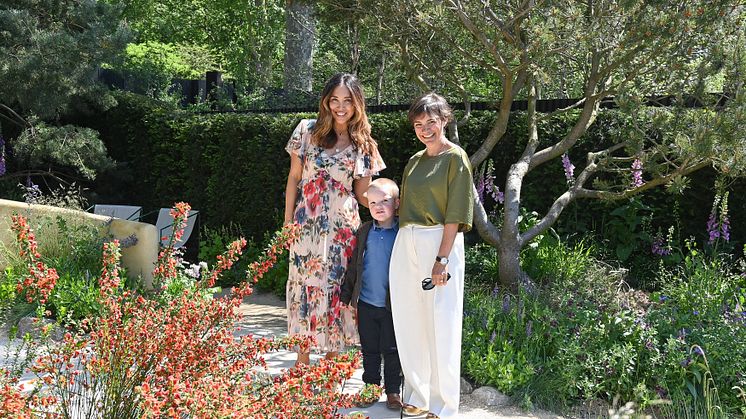 Five year old stroke survivor, with landscape designer Miria Harris and Myleene Klass, launches the Stroke Association’s Garden for Recovery at RHS Chelsea Flower Show 2024 