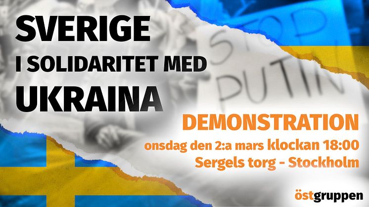 Ordfront är en av flera organisationer som arrangerar en demonstration i solidaritet med Ukraina onsdagen den 2 mars.