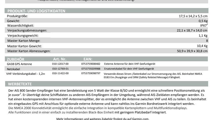 Datenblatt Garmin AIS800