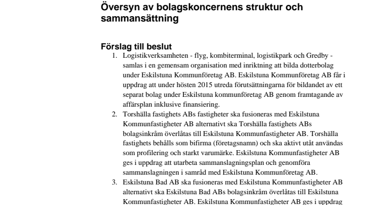 Översyn av Eskilstuna kommuns bolagskoncerns struktur och sammansättning