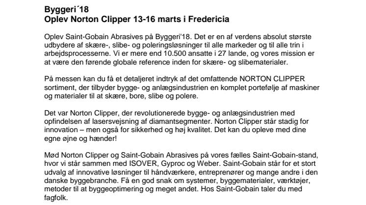 Byggeri´18 - Oplev Norton Clipper 13-16 marts I Fredericia