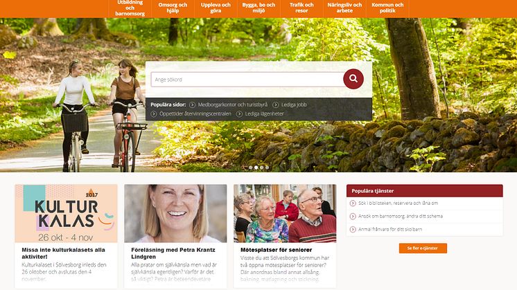 Förstasidan på beta-versionen av Sölvesborgs kommuns nya hemsida. 